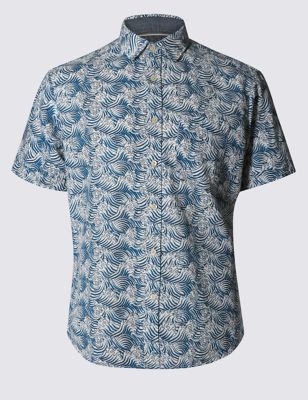 Pure Cotton Tailored Fit Wave Print Shirt